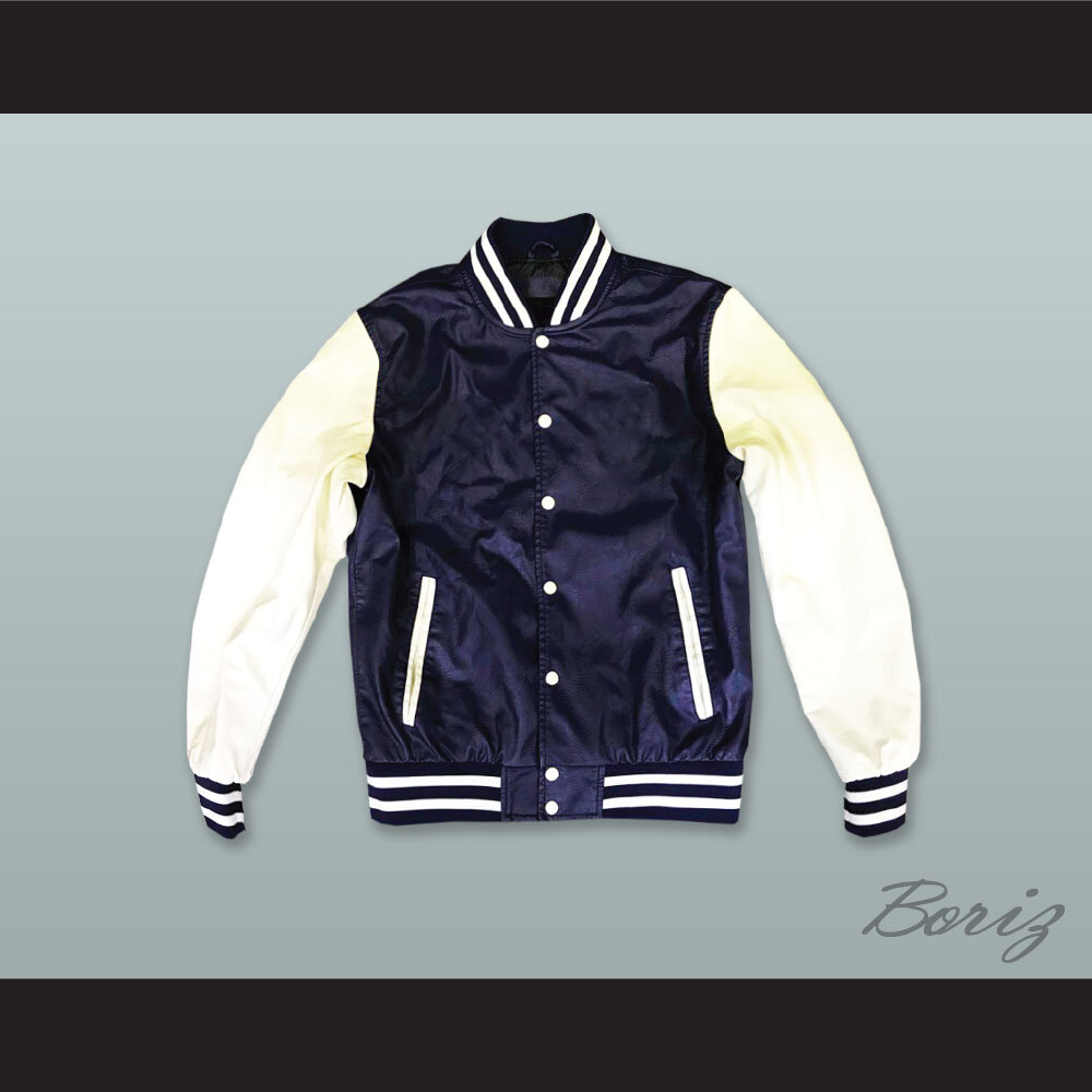 Brad Hamilton Navy Blue and White Lab Leather Varsity Jacket  1.jpg