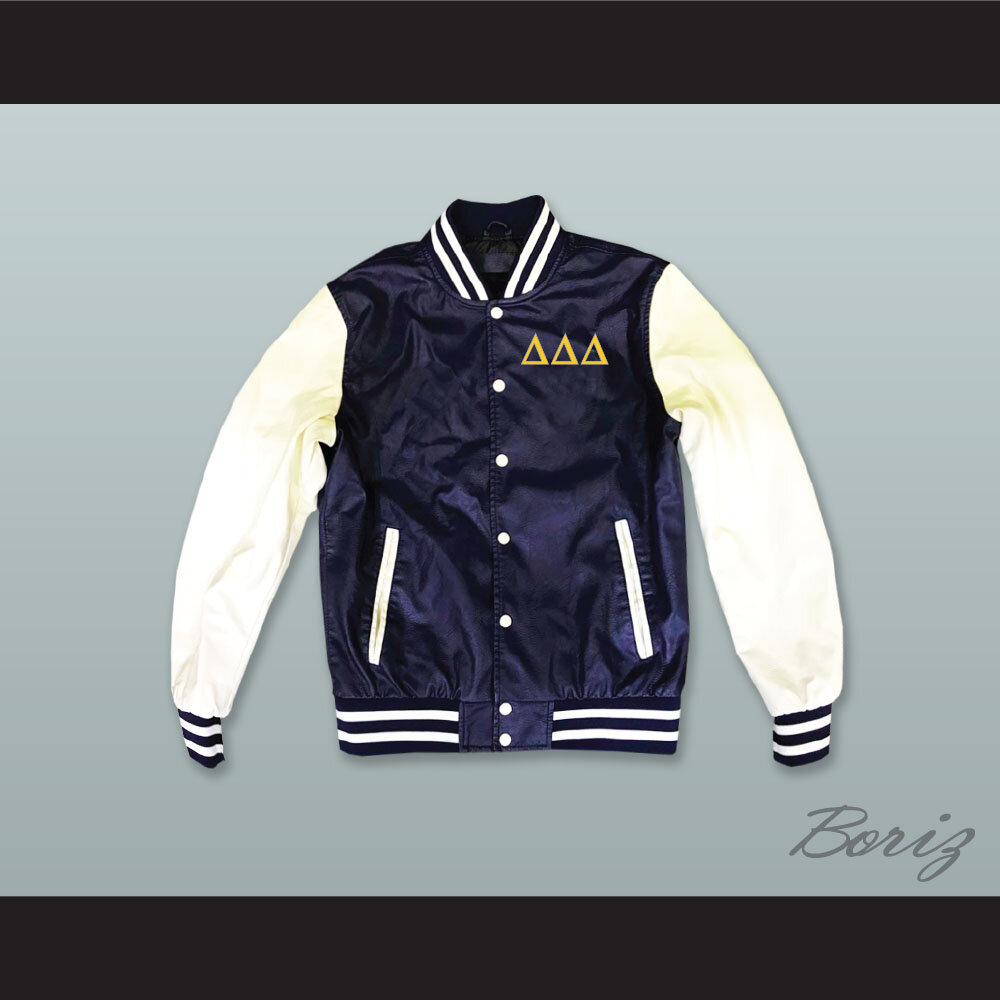 Delta Delta Delta Sorority Navy Blue and White Lab Leather Varsity Jacket  1.jpg