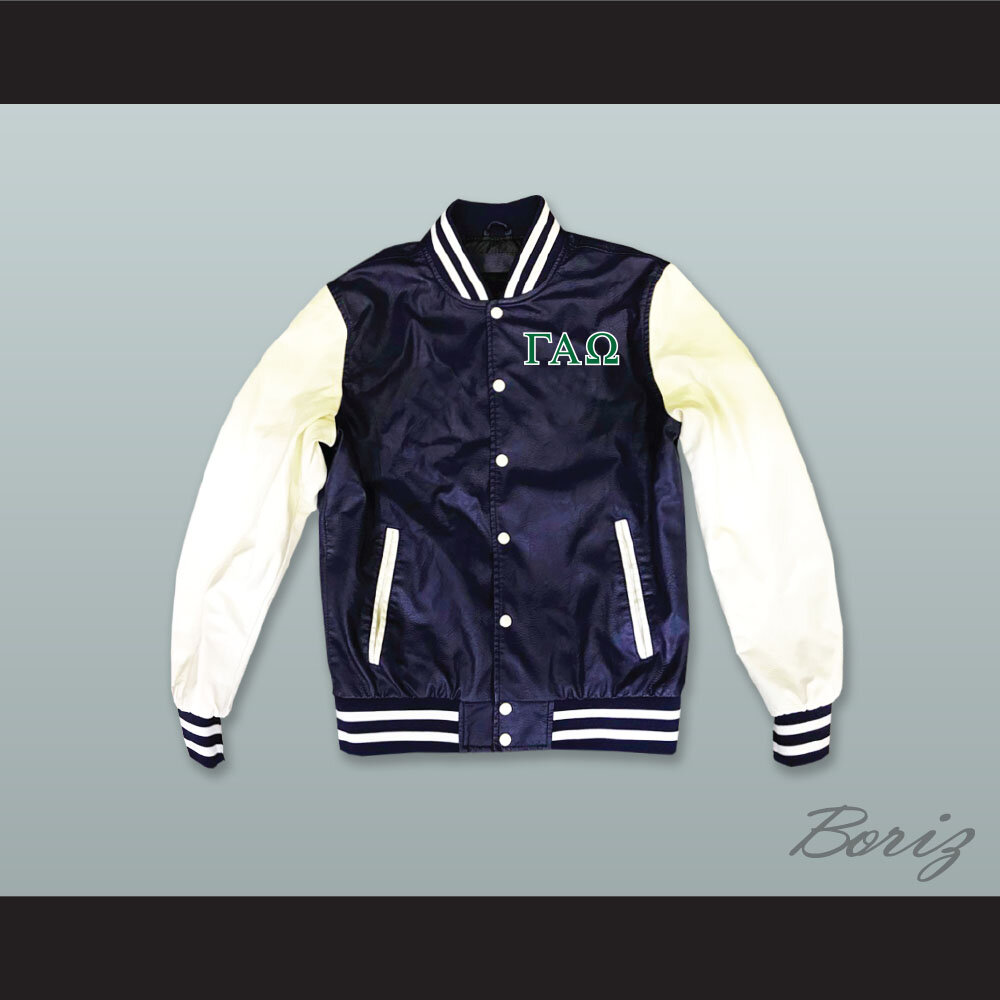 Gamma Alpha Omega Sorority Navy Blue and White Lab Leather Varsity Jacket  1.jpg