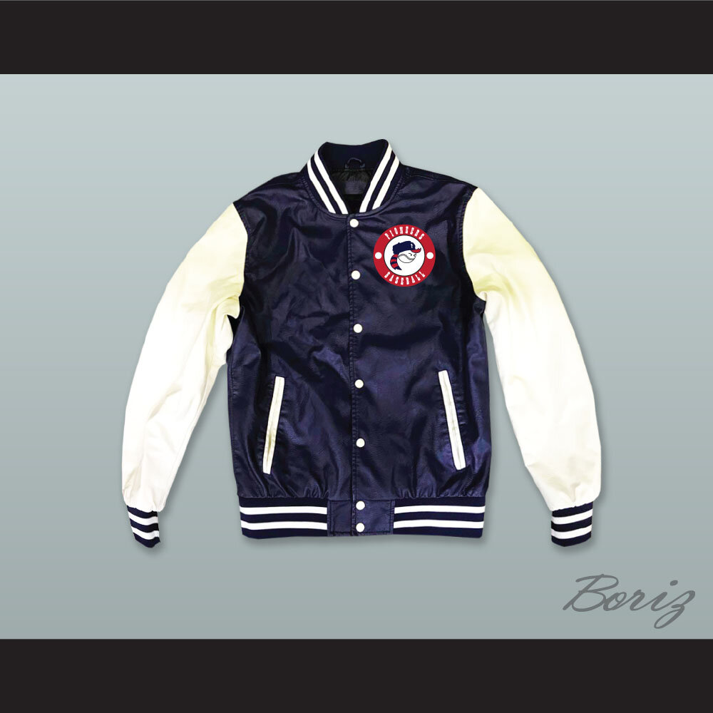 Pioneers Baseball Navy Blue and White Lab Leather Varsity Jacket  1.jpg