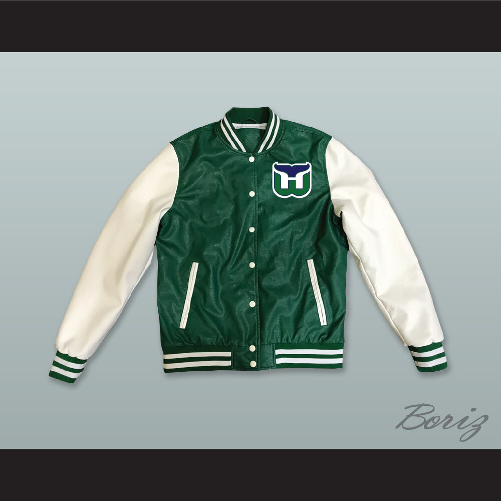 Hartford Whalers Green and White Lab Leather Varsity Jacket  1.jpg
