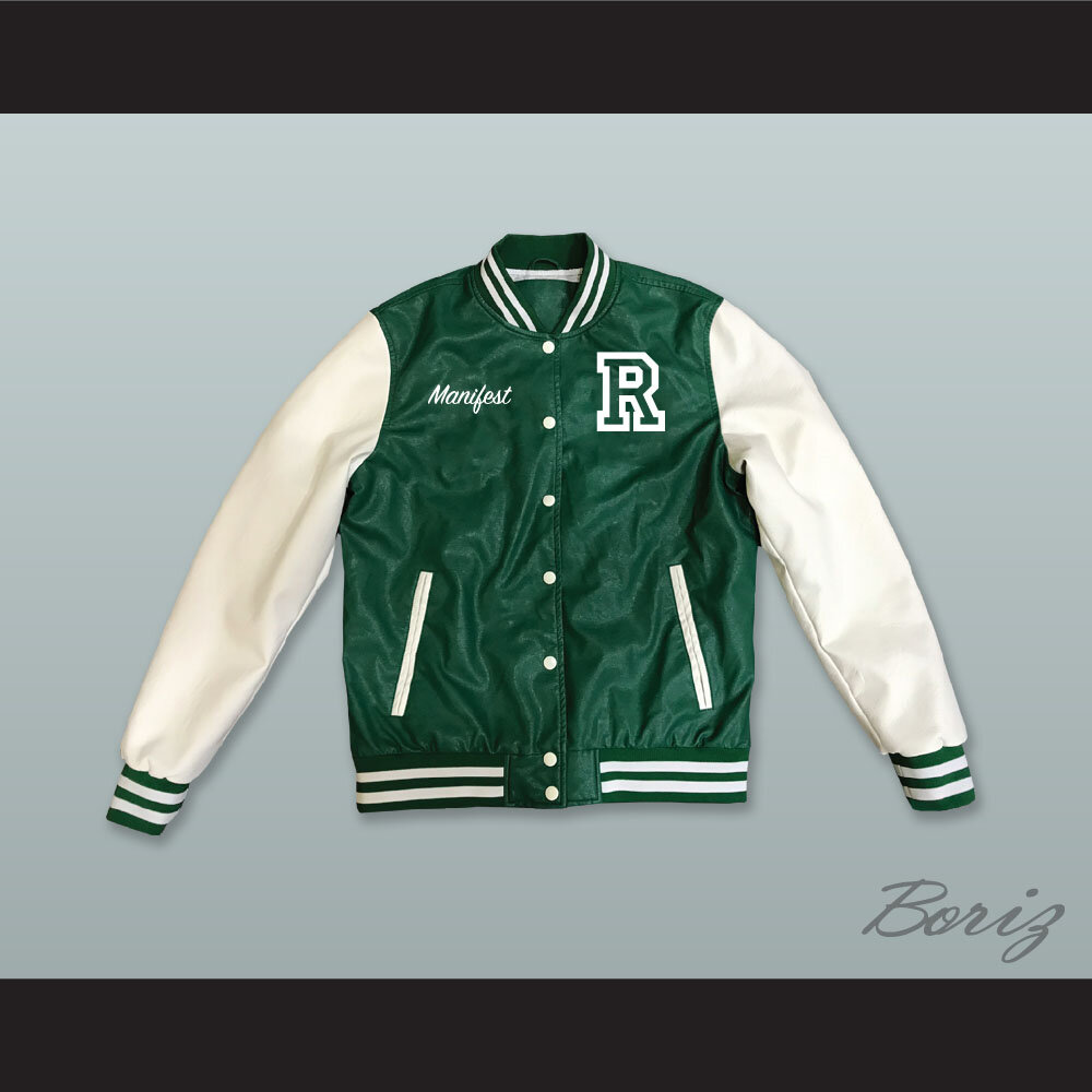 Manifest School of Results Green and White Lab Leather Varsity Jacket 1.jpg