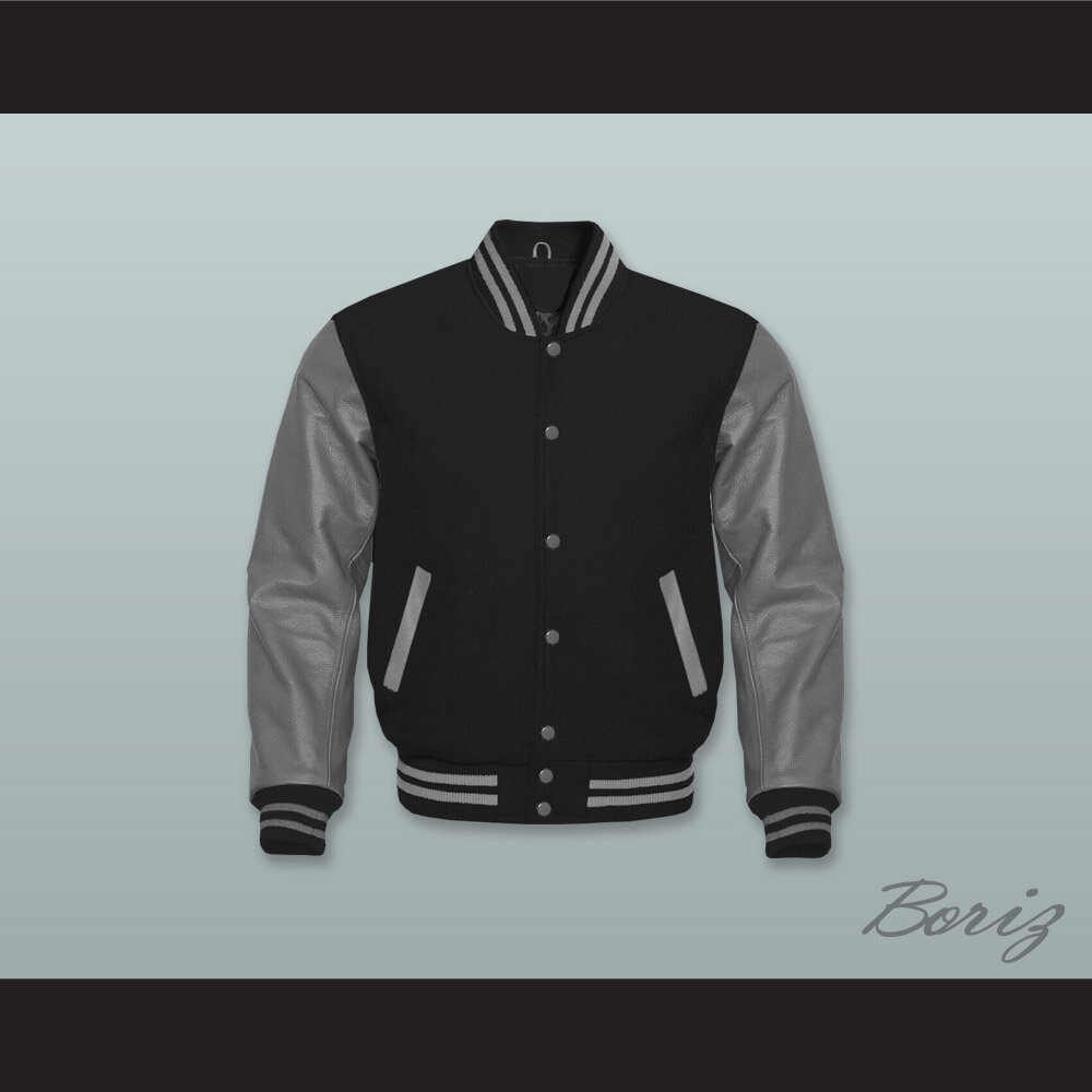 Black and Gray Wool with Lab Leather Varsity Letterman Jacket  1.jpg