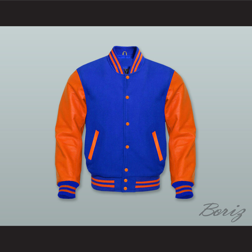 Royal Blue Wool and Orange Lab Leather Varsity Letterman Jacket  1.jpg