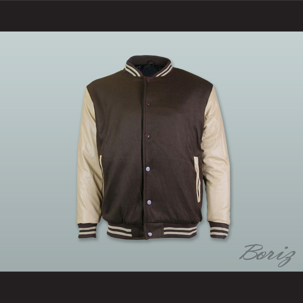 Brown Wool and Tan Lab Leather Varsity Letterman Jacket  1.jpg