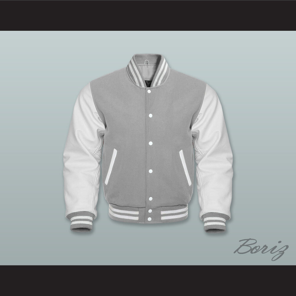 Gray Wool and White Lab Leather Varsity Letterman Jacket  1.jpg