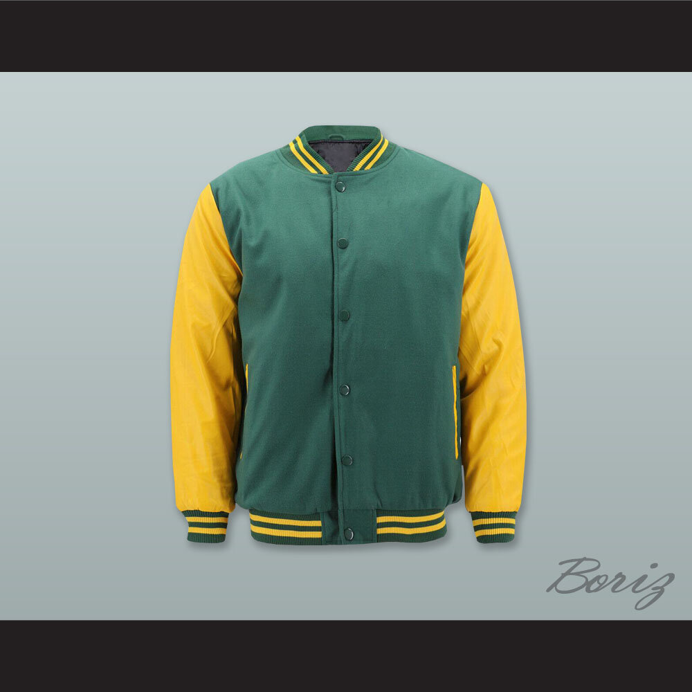 Green Wool and Gold Lab Leather Varsity Letterman Jacket  1.jpg