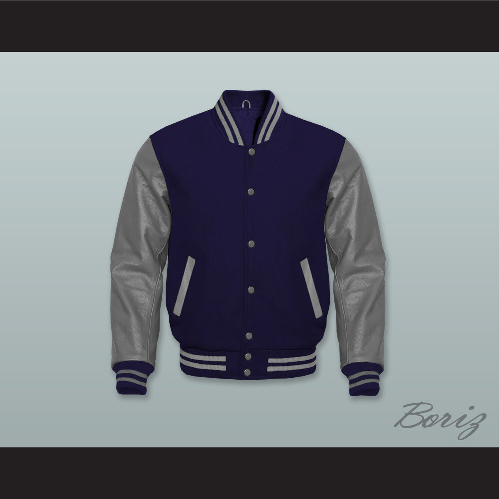 Navy Blue Wool and Gray Lab Leather Varsity Letterman Jacket  1.jpg