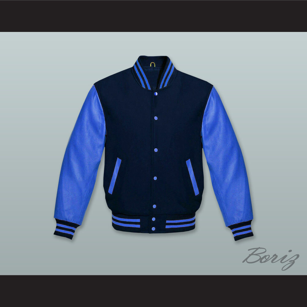 Navy Blue Wool and Ocean Blue Lab Leather Varsity Letterman Jacket  1.jpg