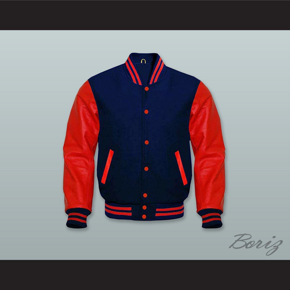 Navy Blue Wool and Red Lab Leather Varsity Letterman Jacket  1.jpg