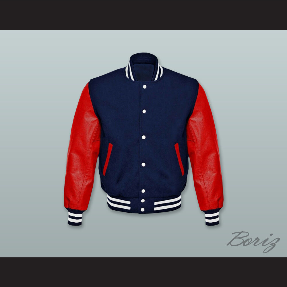 Navy Blue Wool and Red Lab Leather Varsity Letterman Jacket 1.jpg