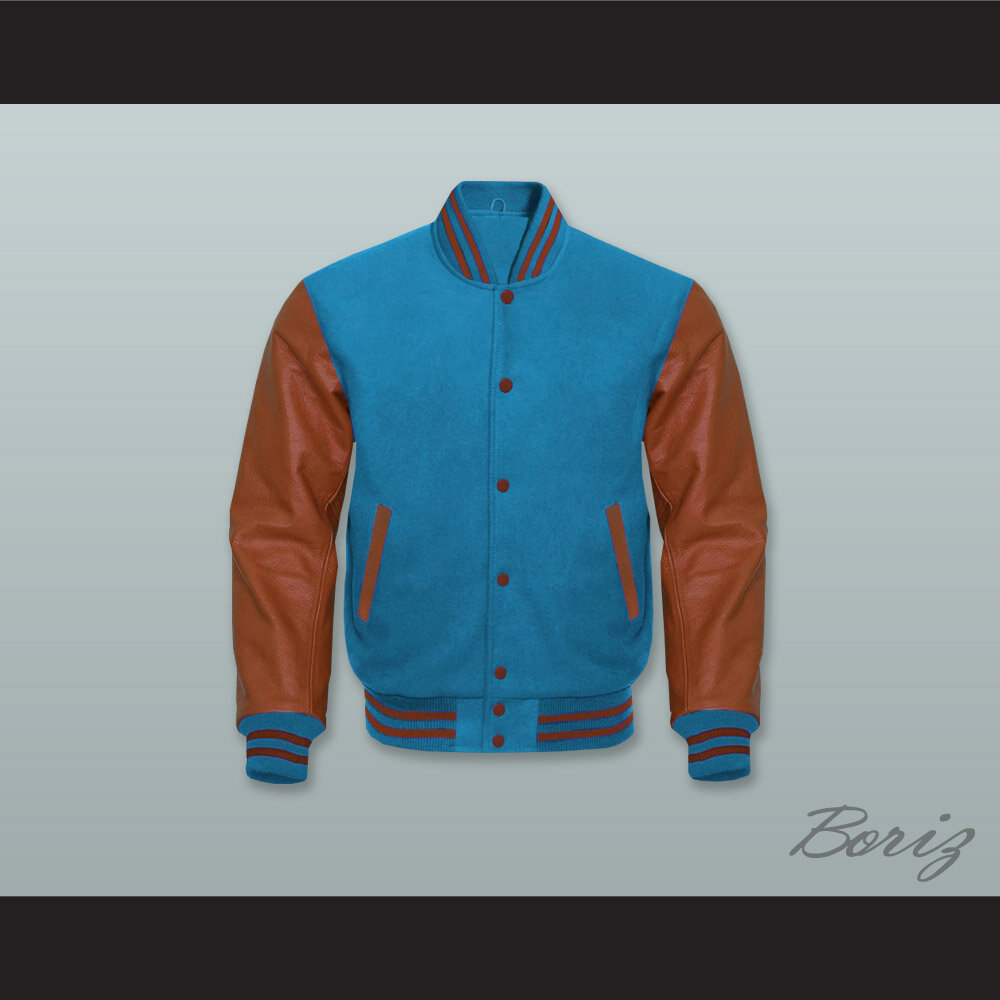 Ocean Blue Wool and Brown Lab Leather Varsity Letterman Jacket  1.jpg