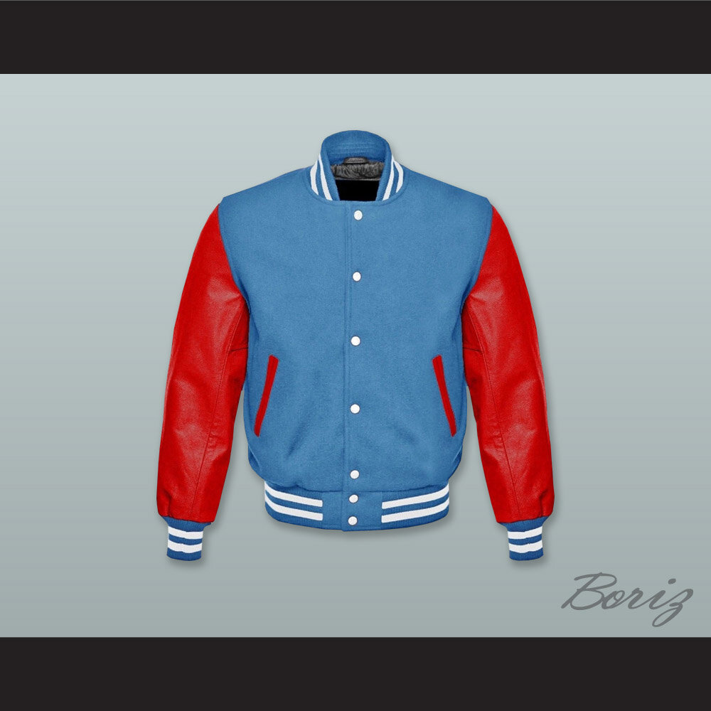 Ocean Blue Wool and Red Lab Leather Varsity Letterman Jacket  1.jpg