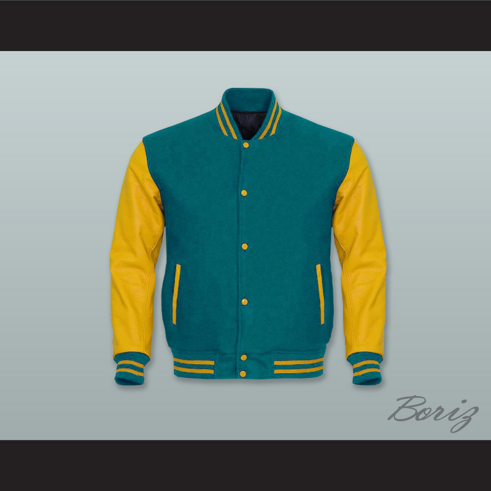 Teal Wool and Yellow Lab Leather Varsity Letterman Jacket 1.jpg