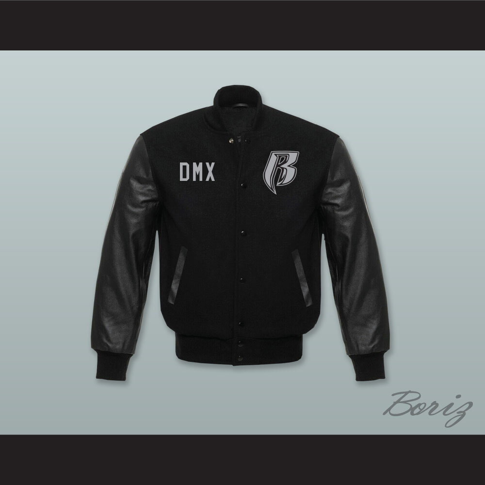 DMX Rough Ryders NYC Black Wool and Black Lab Leather Varsity Letterman Jacket  1.jpg
