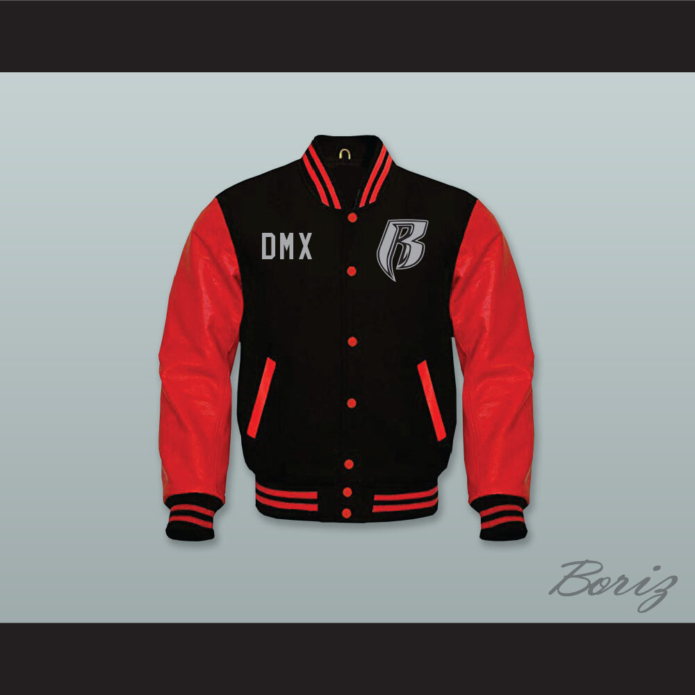 DMX Rough Ryders NYC Black Wool and Red Lab Leather Varsity Letterman Jacket  1.jpg