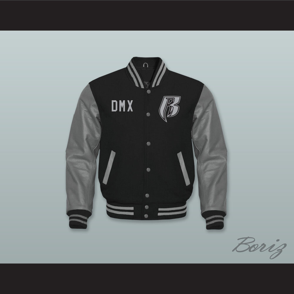 DMX Rough Ryders NYC Black Wool and Gray Lab Leather Varsity Letterman Jacket  1.jpg