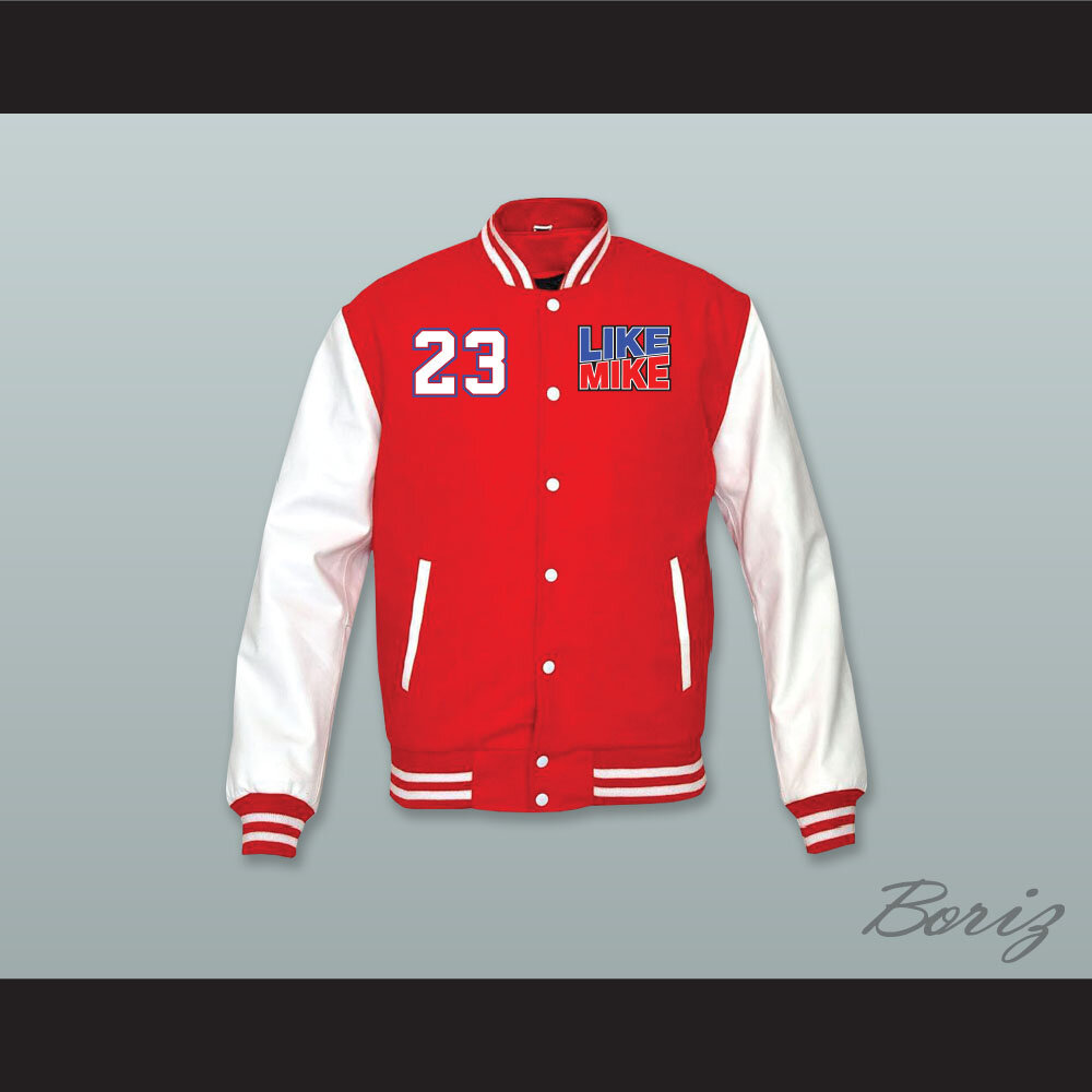 Like Mike 23 Red Wool and White Lab Leather Varsity Letterman Jacket 1.jpg