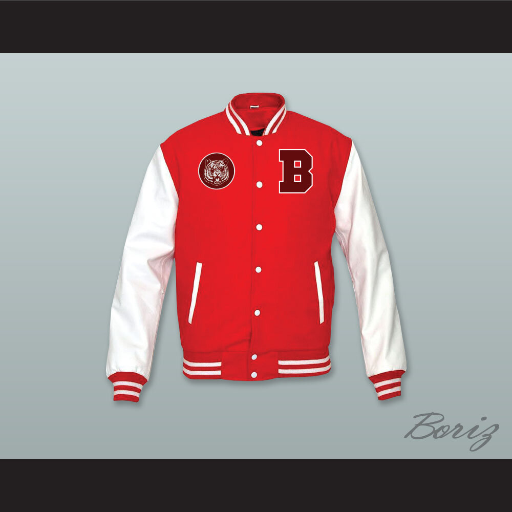 Bayside Tigers Red Wool and White Lab Leather Varsity Letterman Jacket  1.jpg