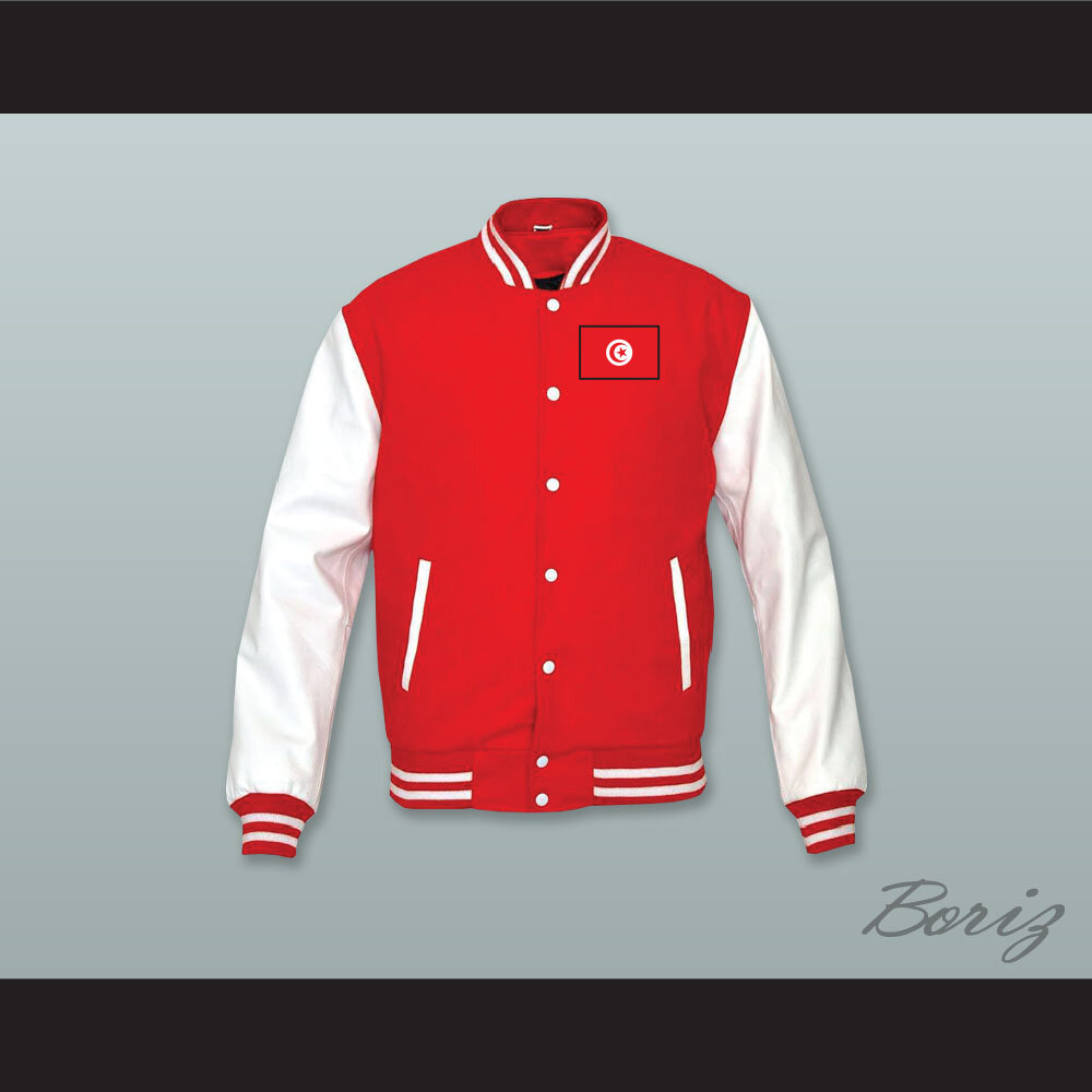 Tunisia Red Wool and White Lab Leather Varsity Letterman Jacket  1.jpg