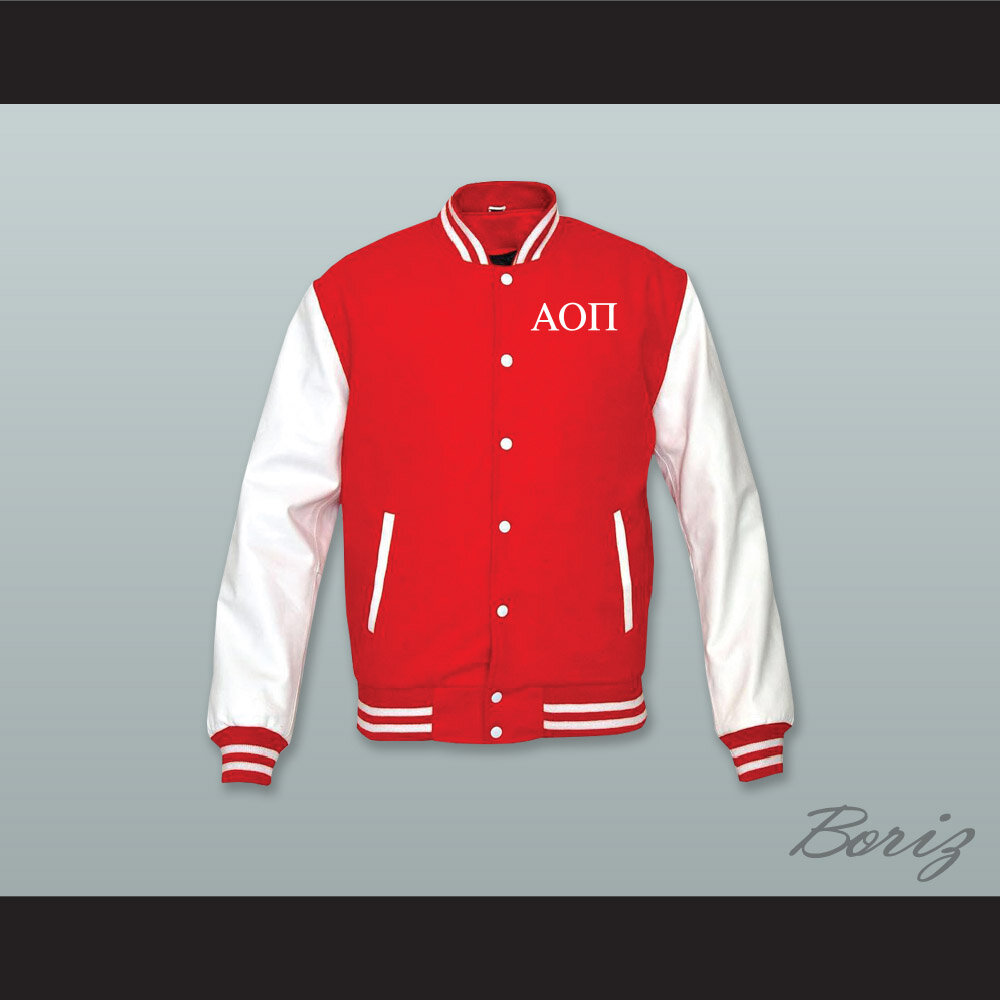 Alpha Omicron Pi Sorority Red Wool and White Lab Leather Varsity Letterman Jacket  1.jpg