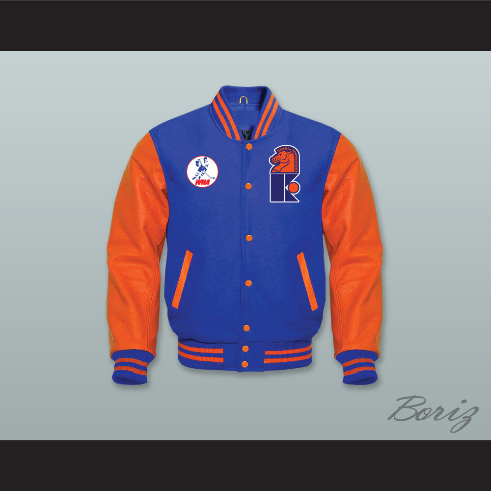 WHA New Jersey Knights Royal Blue Wool and Orange Lab Leather Varsity Letterman Jacket  1.jpg