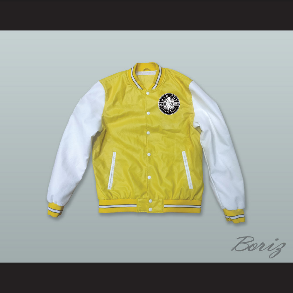 Bad Boy Entertainment 20 Years Yellow and White Lab Leather Varsity Letterman Jacket 1.jpg