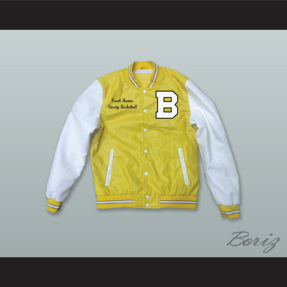 Coach Charlie Hanna Bannon High School Yellow and White Lab Leather Varsity Letterman Jacket  1.jpg