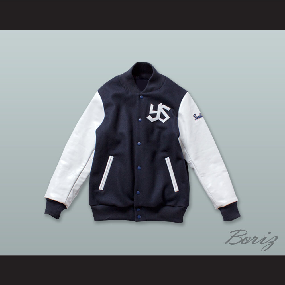 Tokyo Yakult Swallows Navy Blue Wool and White Lab Leather Jacket 1.jpg