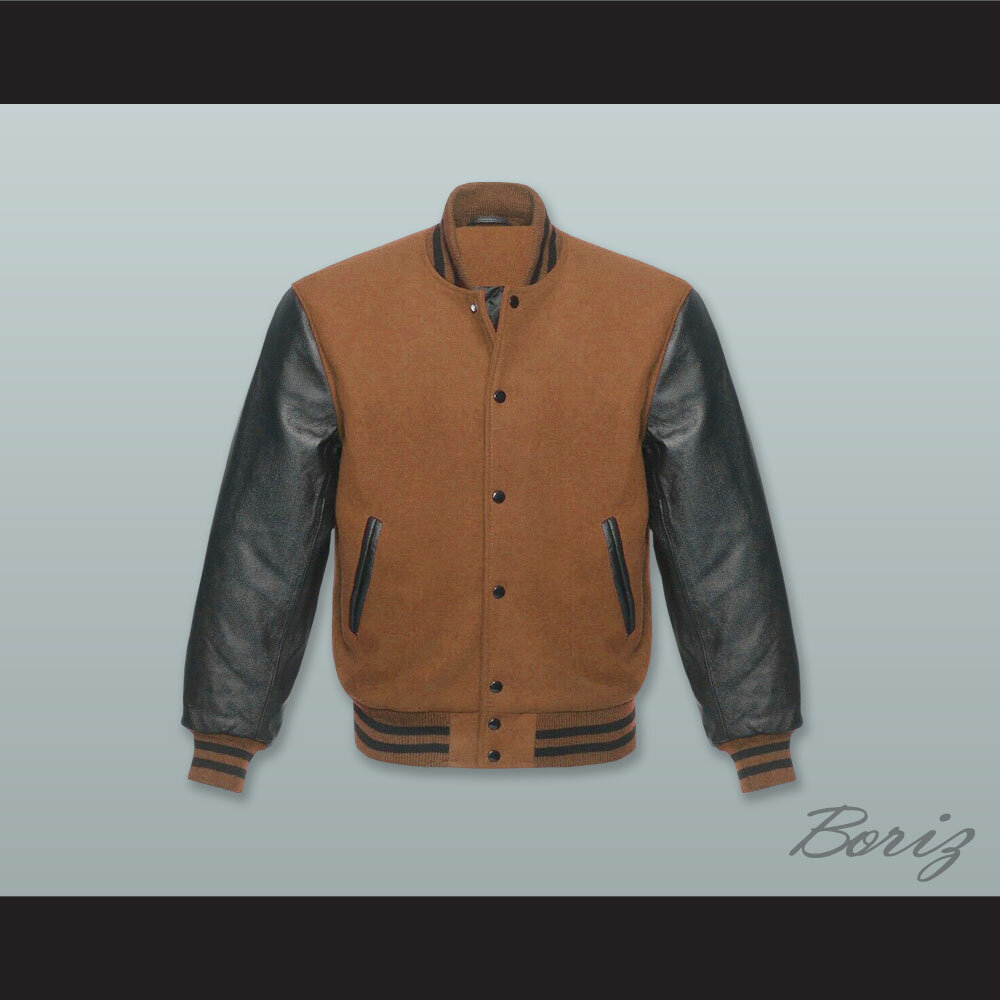 Brown Wool and Black Lab Leather Varsity Letterman Jacket  1.jpg